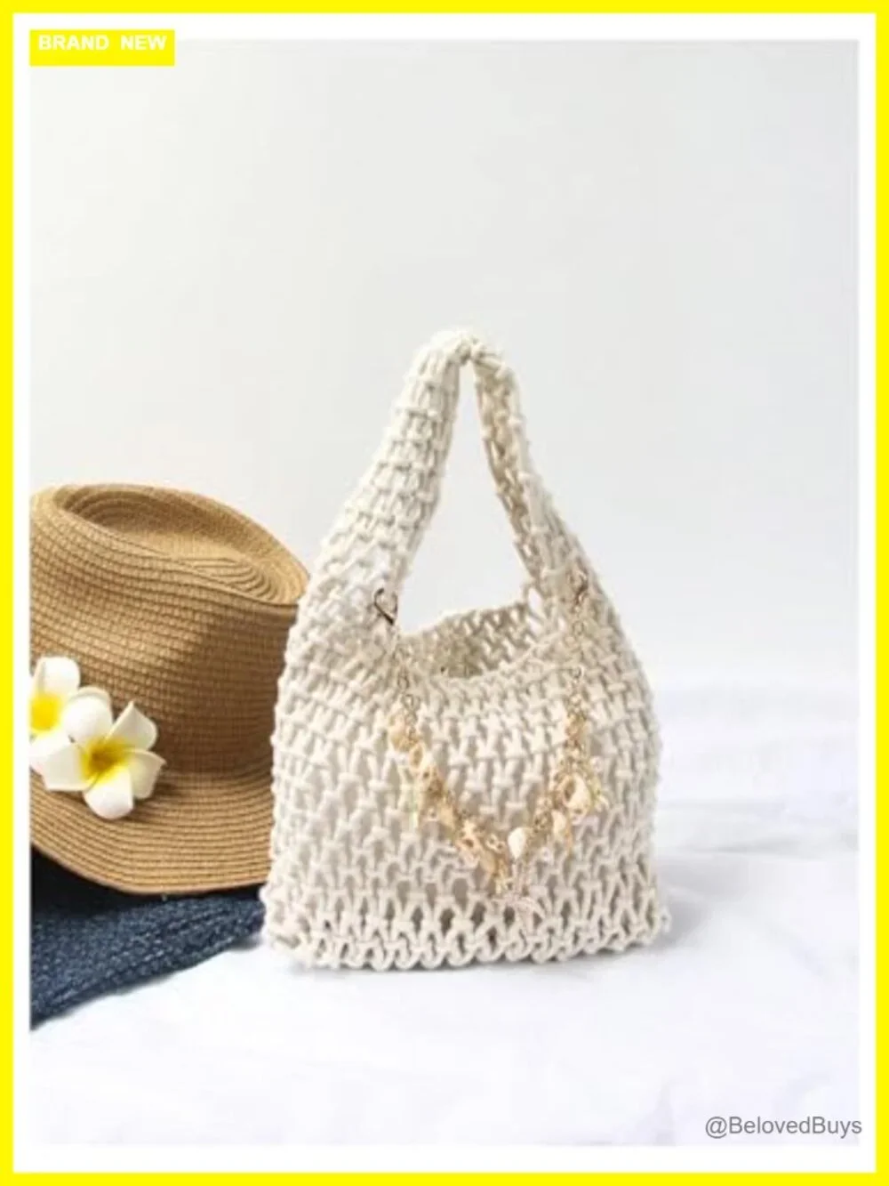 Starfish Pearl Chain Crochet Boho Hollow Out Top Handle Beach Bag